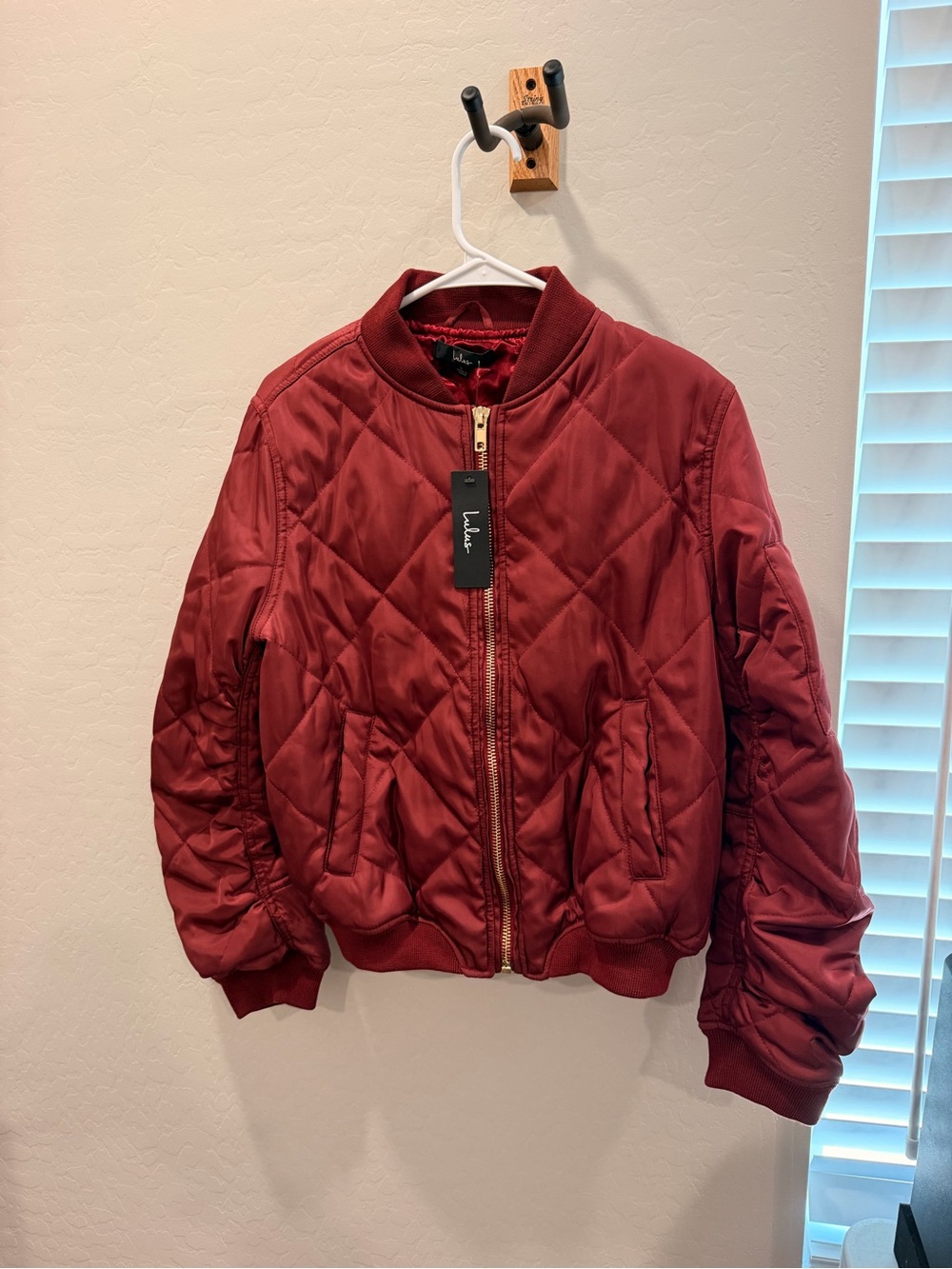 Lulu's Quilted Bomber Jacket in Burgundy